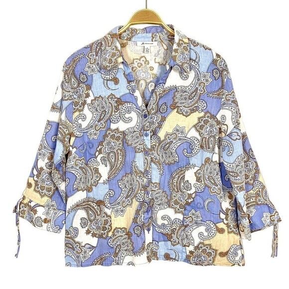 LINEN Shacket JM Collection Women's 18 Purple Blue Paisley Button Shirt Top - Picture 1 of 4
